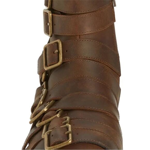 Jeffrey Campbell NWT Belted Up Biker Inspired Leather Boot in Brown 8.5 $350 - Picture 3 of 7